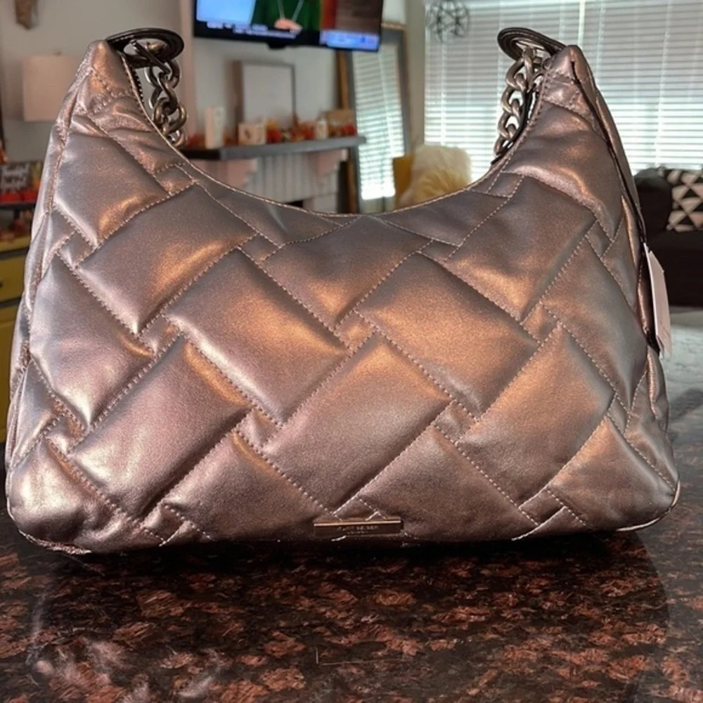 Kurt Geiger Kensington gunmetal quilted hobo bag